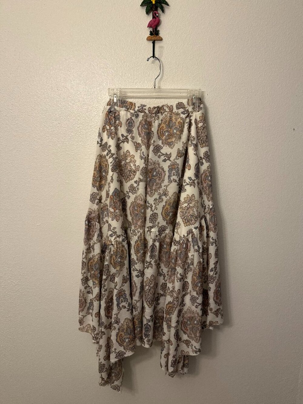 FRYE Paisley High Low Midi Skirt Large Boho Elastic Waist Lined - Picture 1 of 6